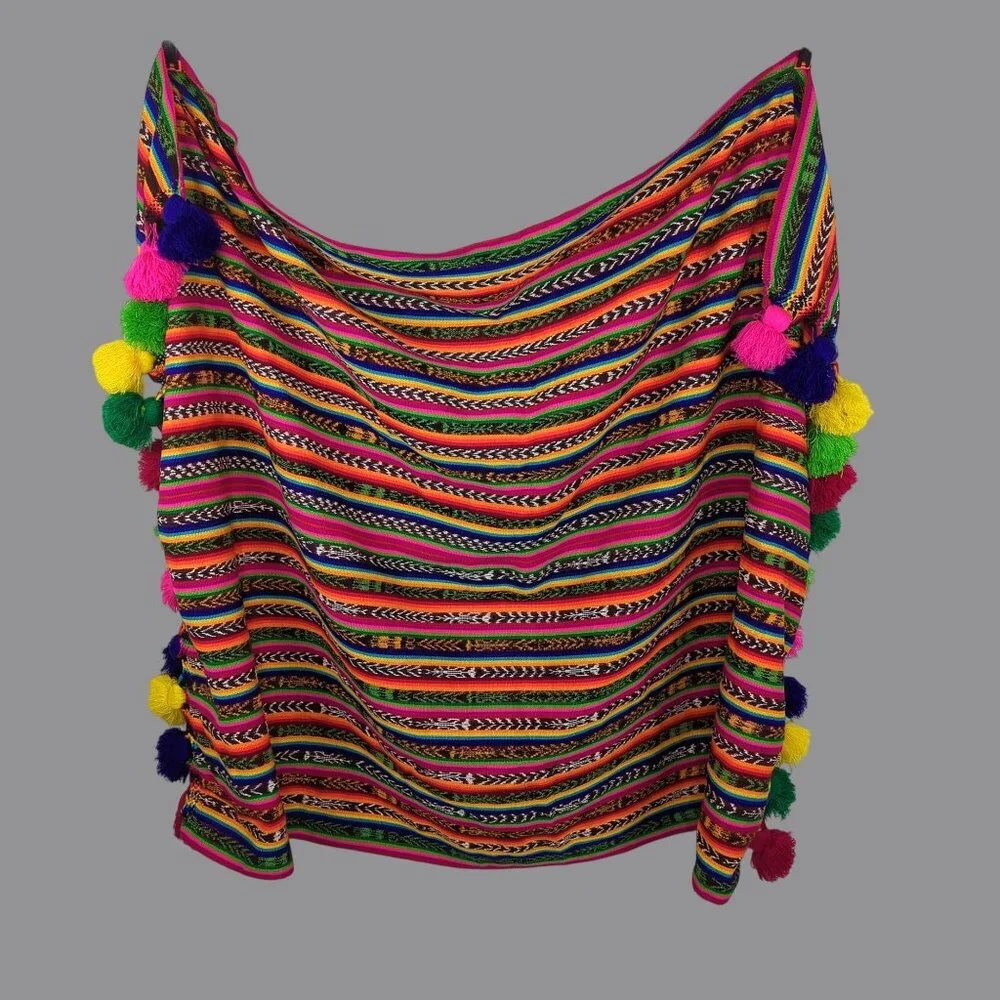Vintage Native Indigenous Knit Tablecloth Blanket Throw Indigenous Striped Boho